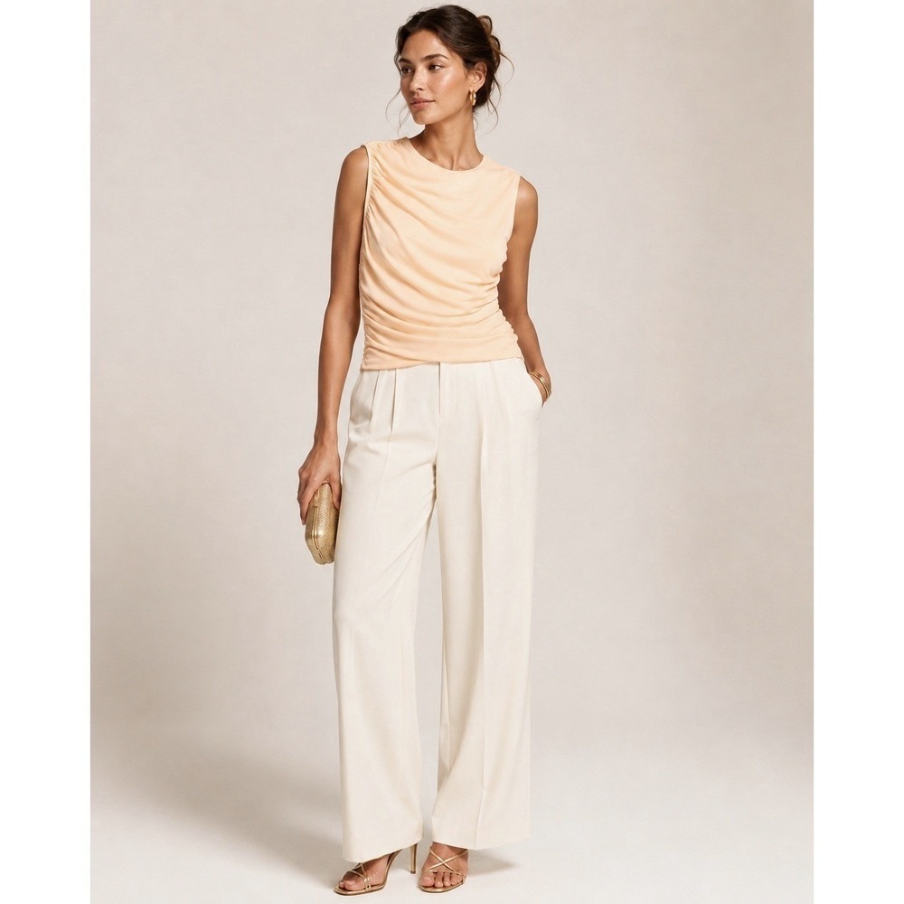 J.Crew Womens Ruched Draped Matte Jersey Top XL Light Peach Cream Sleeveless